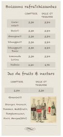 Menu La Table de Bezout - Les boissons fraichissent et jus de fruits