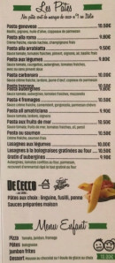 Menu Le Monza - Les pates