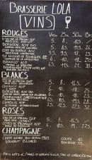 Menu Brasserie Lola - Les vins