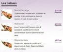 Menu Kaishoya - Les formules: bateaux