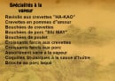 Menu Cathay Palace - Les spécialités à la vapeur