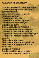 Menu Cathay Palace - Les poissons et crustacés chinois
