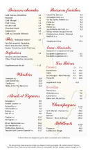 Menu La Trattoria d'Auteuil - Les bières, alcools, ...