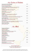 Menu La Trattoria d'Auteuil - Les entrées, plats, ...