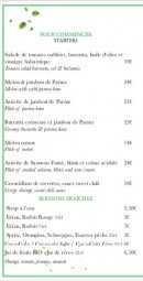 Menu Le Chalet des Iles - Les entrées et boissons fraîches