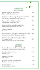 Menu Le Chalet des Iles - Les plats et desserts