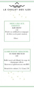 Menu Le Chalet des Iles - Les menus