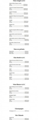 Menu Pavillon de Jade - Les vins