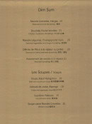 Menu Tse Yang - Dim sum et soupes