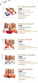 Menu Tomiki - Les sushis maki brochettes, sashimis brochette...