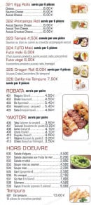 Menu Tomiki - Robata, yakitori, hors d'oeuvre