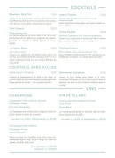 Menu Zoku - Les cocktails et vins