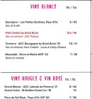 Menu Bulot Bulot - Les vins blanc ; vins rouges &amp; roses