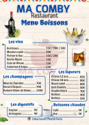 Menu Ma Comby - Les vins, champagnes et digestifs,...