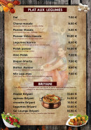 Menu Sai Lounge - Les plats au légumes et  briyani