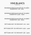 Menu Vietnam Kitchen - Les vins blancs