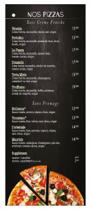 Menu Little Italy - Les pizzas base crème et pizzas sans fromage