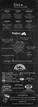 Menu Parker Pizza - Le slice, parker et desserts