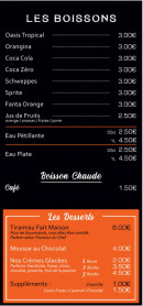 Menu A la Braise - Les boissons et desserts