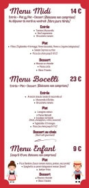 Menu La Bocelli - Les menus