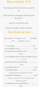 Carte et menu de Hotel restaurant de la terrasse à Varengeville sur Mer — menu enfant et les fruits de mer