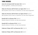 Menu Le Café Suisse - Les vins rosés