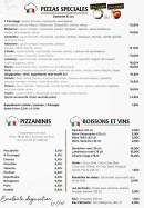 Menu Pizz'Aiello - Les pizzas spéciales, boissons et vins, ...