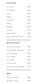 Menu Peng  Xin - Eau, soda, boissons chinoises et bieres