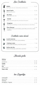 Menu Mamma Mia - les cocktails, alcools et digestifs