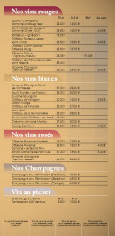 Menu Fujiya Sushi - Les vins rouges, vins blancs, ...