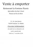 Carte et menu de La Fontaine Fleurie à Fontaine la Mallet — Carte des ventes à emporter