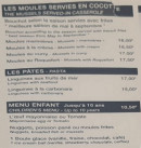 Carte et menu de Au Vieux Logis à Le Treport — Les moules, pates et menu enfant