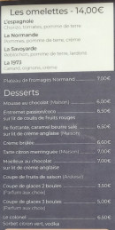 Menu Le 1973 - Les omelettes et desserts