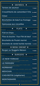 Menu La Cantine du Château - Les entrées, plats et burgers, ...