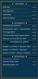 Menu La Cantine du Château - Les salades, desserts et boissons, ...