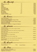 Menu Le sublim's - Les apéritfs, entrées, salades, snacks et pâtes