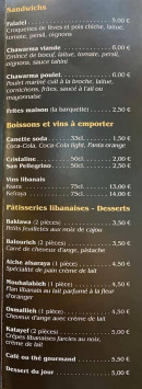 Menu Saveurs du Liban - Les sandwichs, boissons, …