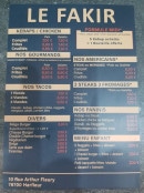 Menu Le Fakir - Les kebabs, tacos et paninis,..