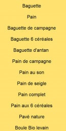 Menu Pains et Viennoiseries - Les pains