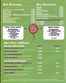 Menu Home Pizza - boissons, desserts et formules