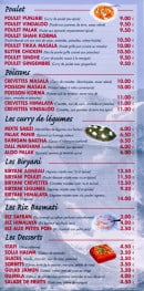 Menu L'Himalaya - poulet, poissons, curry de légumes, biryani, riz et desserts