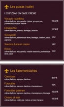 Menu Le Val d'Aoste - Les pizzas page 3 et les flammenküches 