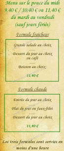 Menu Auberge du Bréon - Les formules fraîcheur, chaude