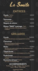 Menu Le Smile - Les entrées, grillades et accompagnements