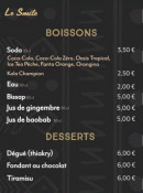 Menu Le Smile - Les boissons et desserts