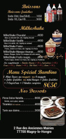 Menu Beezza - Les desserts, boissons et milkshakes