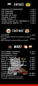 Carte et menu de Un Air du Japon à Le Chatelet en Brie — Les entrées, tartares, ...