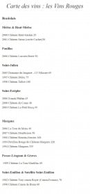 Menu Le Zin's - Les vins rouges
