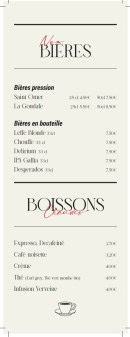 Menu The Cut grill - Les bières et boissons chaudes