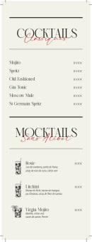 Menu The Cut grill - Les cocktails classiques et mocktails sans alcool